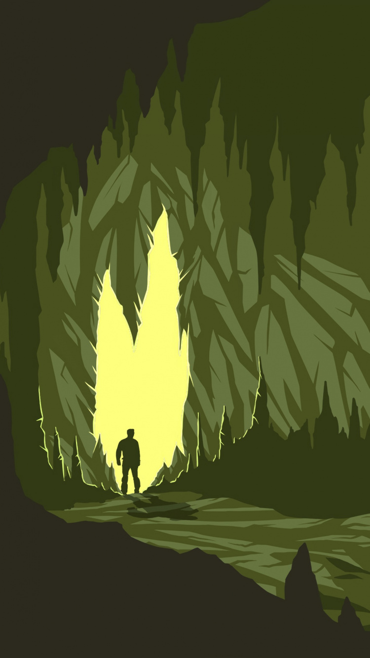 Обои силуэт, арт, графика, зеленый, дерево в разрешении 750x1334