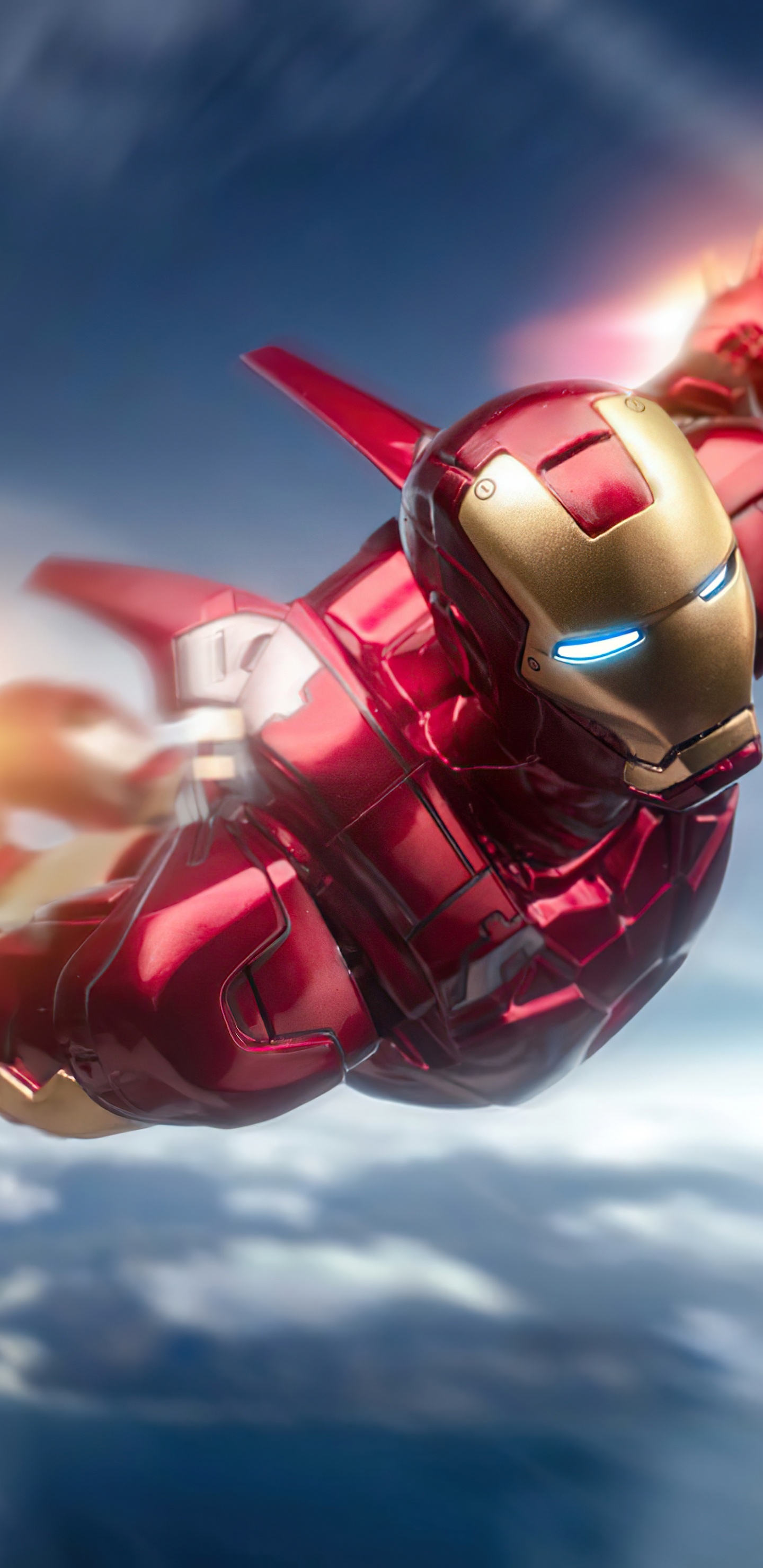 Обои железный человек летит, Железный человек, полет, супергерой, комиксы Марвел в разрешении 1440x2960