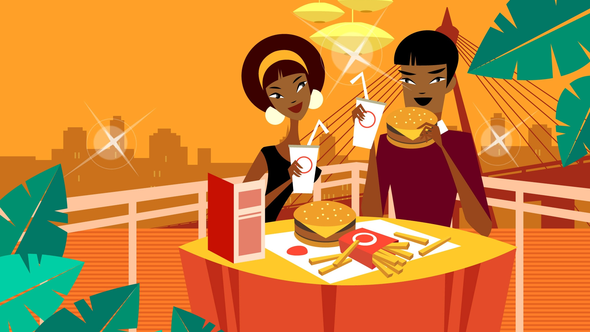 Обои быстрое питание, картофель фри, кофейня, гамбургер, ресторан в разрешении 1920x1080