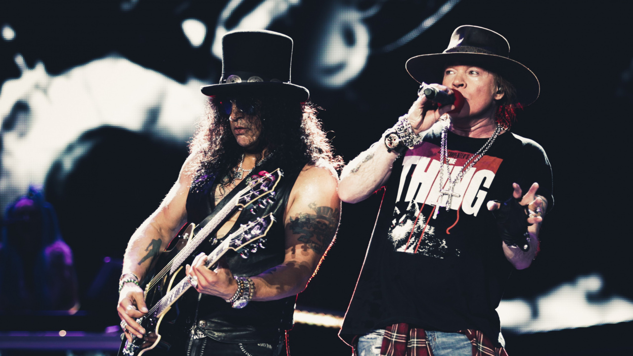 Обои пушки и розы живые, Not in This Lifetime Tour, Guns N Roses, тяжелый рок, Представление в разрешении 1280x720