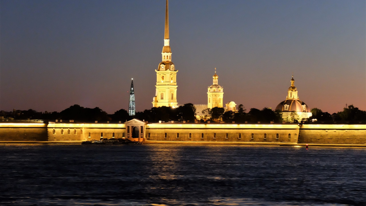 Обои ориентир, вечер, вышка, ночь, город в разрешении 1280x720