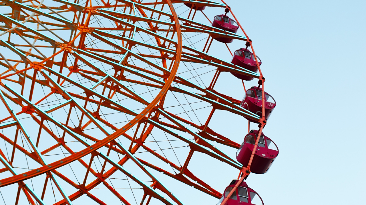 Обои колесо обозрения, парк развлечений, достопримечательность, отдых, аттракцион в разрешении 1280x720