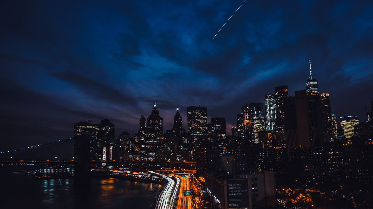 Обои ночь, городской пейзаж, город, городской район, линия горизонта в разрешении 1280x720