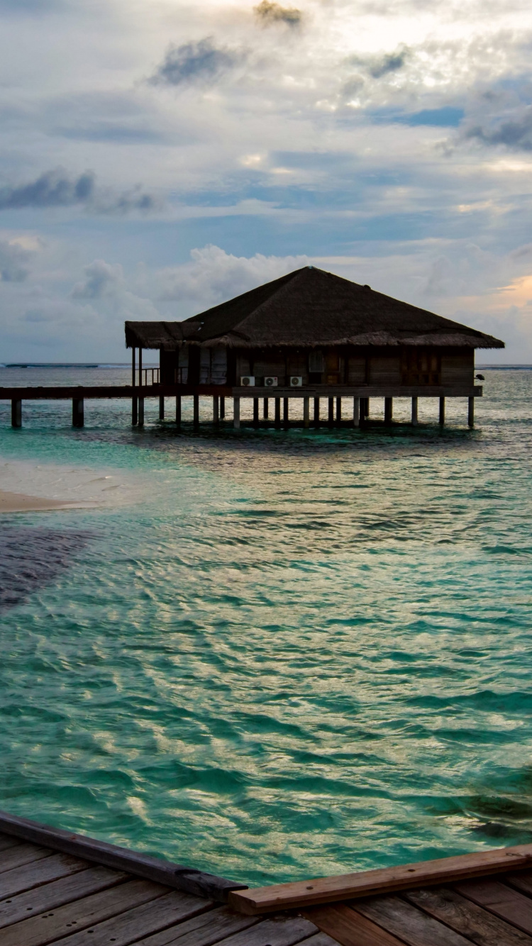 Обои море, океан, Пирс, вода, облако в разрешении 750x1334