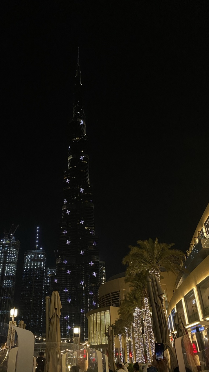 Обои Дубай, Бурдж Халифа, ориентир, ночь, город в разрешении 720x1280