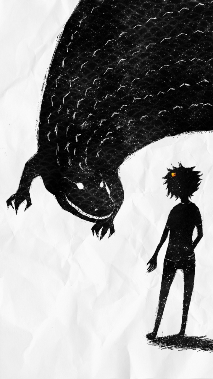 Обои черный и белый, монохромный, иллюстрация, визуальное искусство, фэнтези в разрешении 720x1280