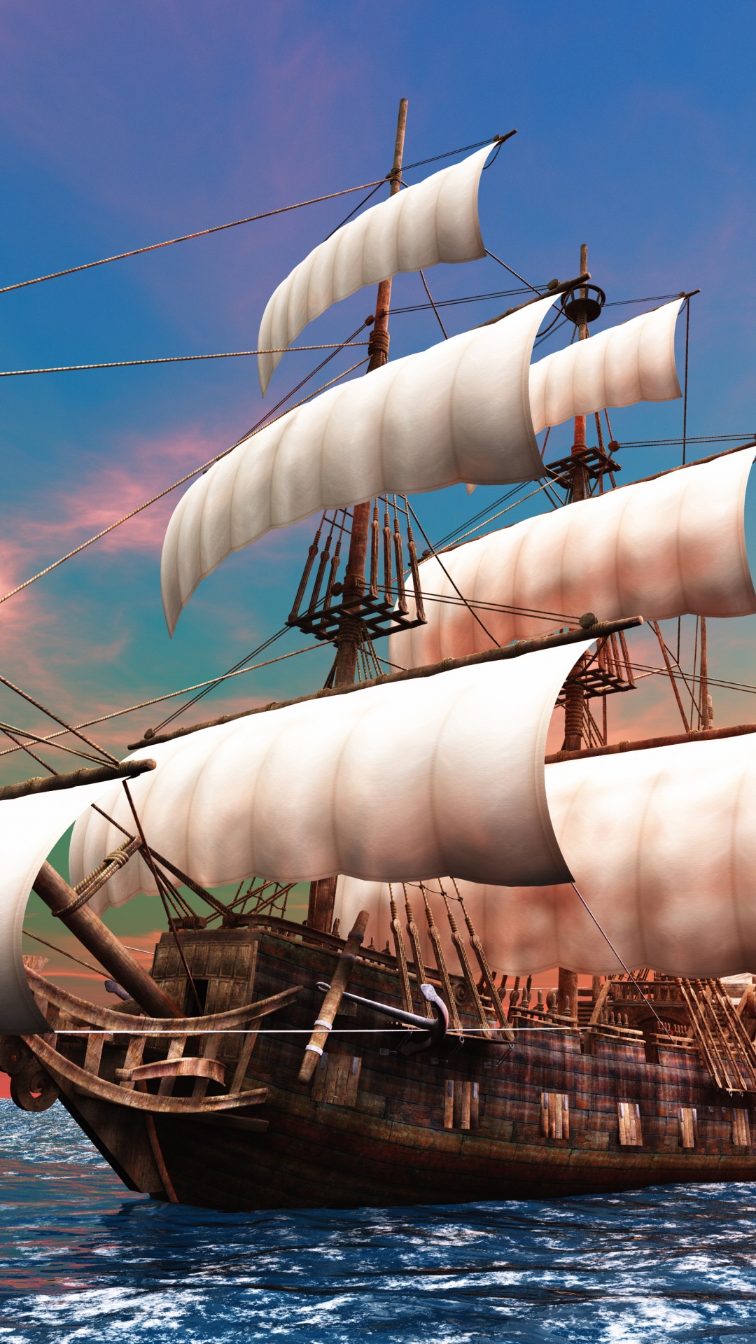 Обои высокий корабль, полный сфальсифицированы корабль, парусная шлюпка, клипер, парусник в разрешении 1080x1920