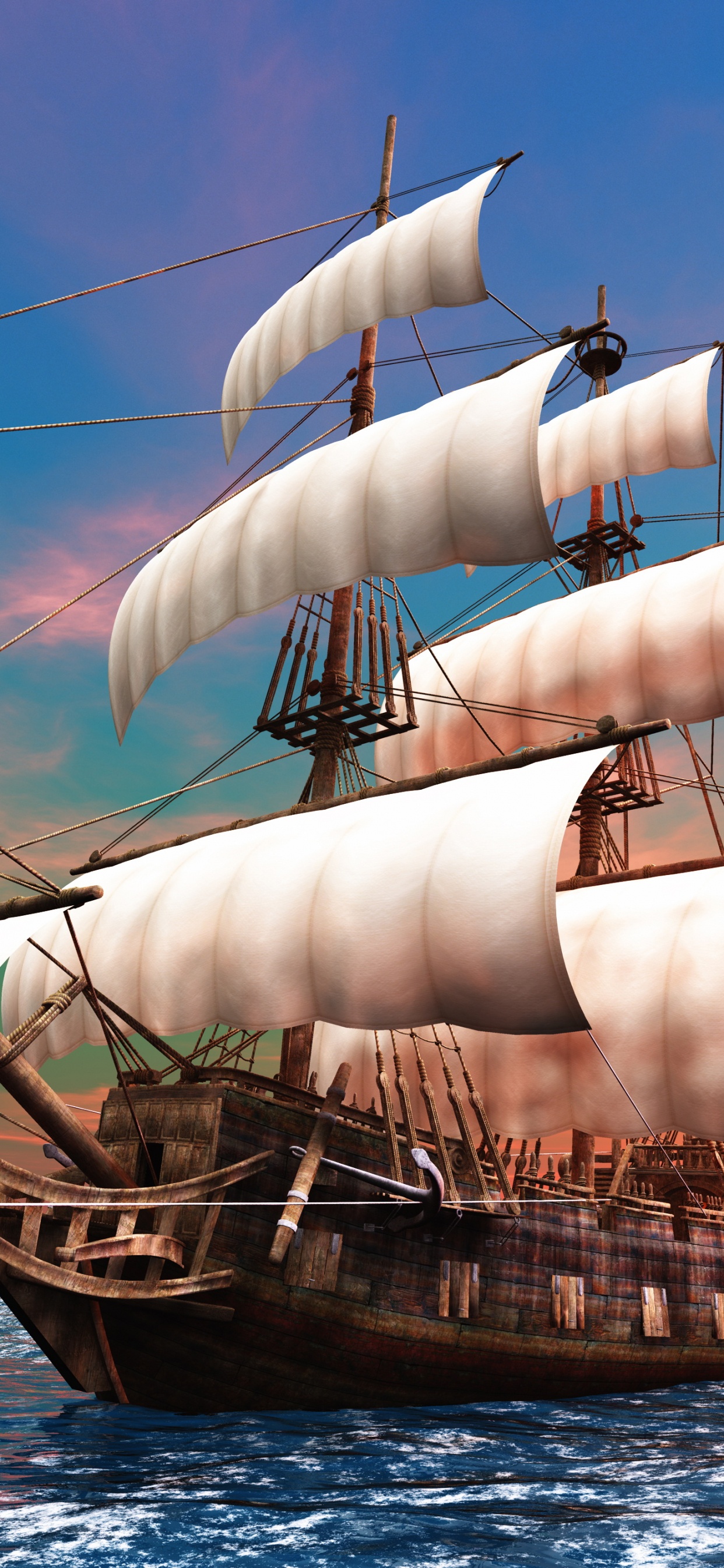 Обои высокий корабль, полный сфальсифицированы корабль, парусная шлюпка, клипер, парусник в разрешении 1242x2688