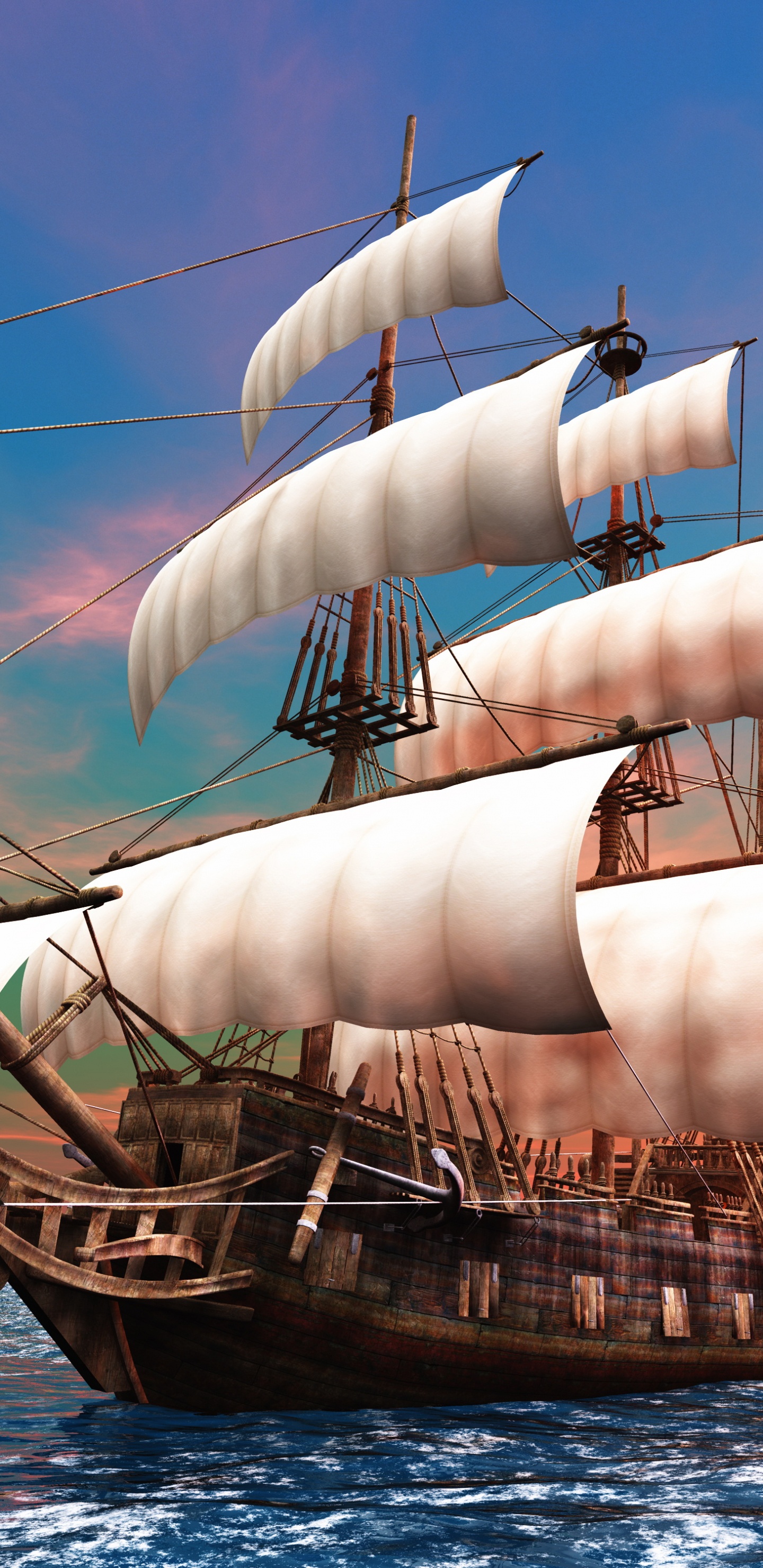 Обои высокий корабль, полный сфальсифицированы корабль, парусная шлюпка, клипер, парусник в разрешении 1440x2960