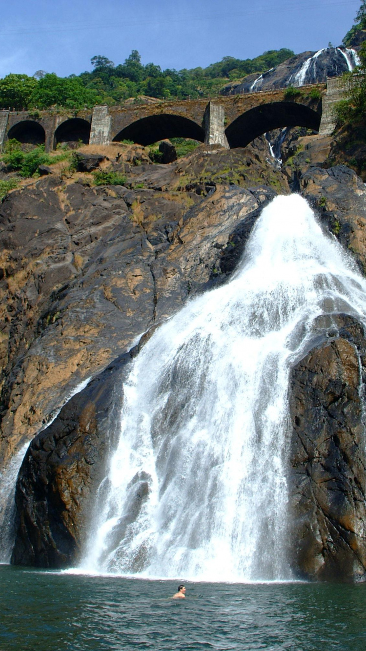 Обои Водопады Дудхсагар, водопад, гидроресурсы, водоем, вода в разрешении 750x1334