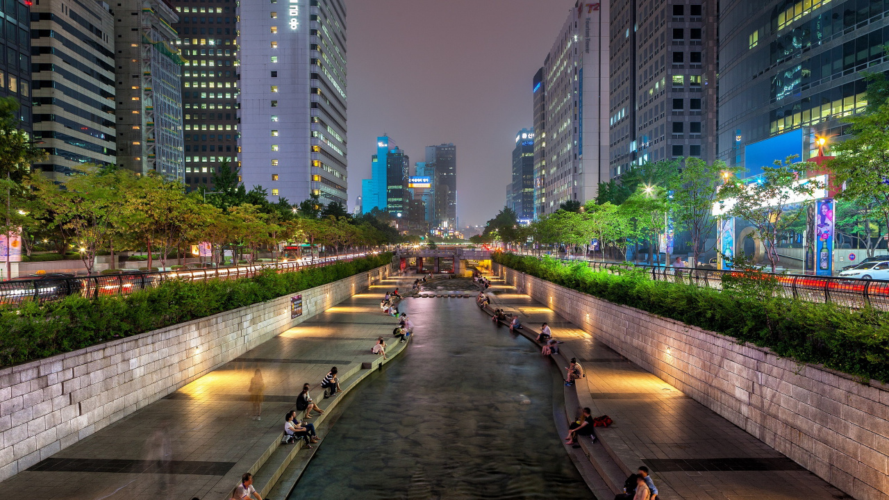 Обои городской район, метрополия, город, городской пейзаж, водный путь в разрешении 1280x720