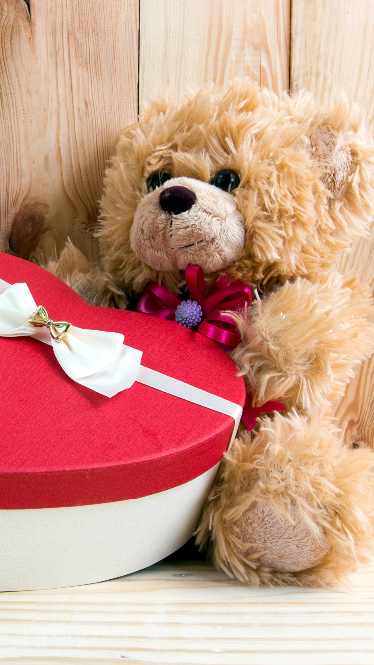 Обои плюшевый мишка, сердце, мягкая игрушка, игрушка, плюш в разрешении 750x1334