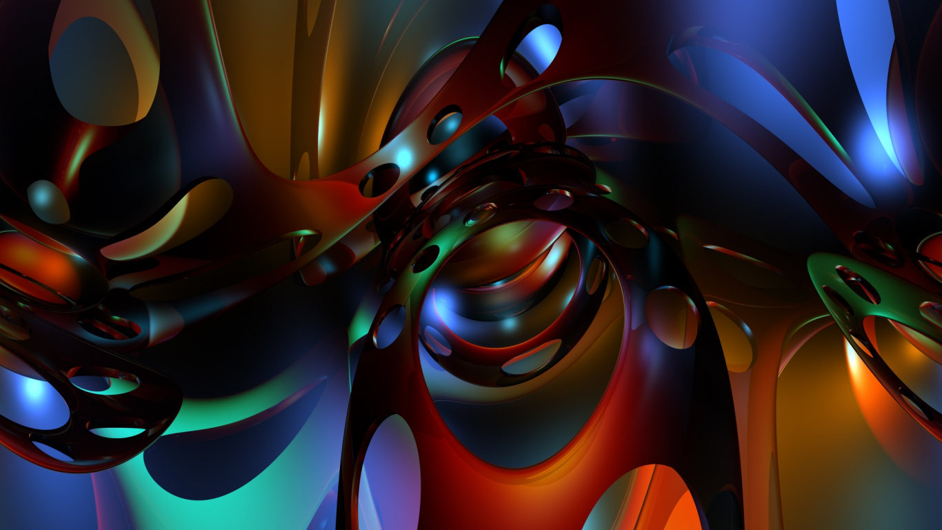 Обои фрактальное искусство, иллюстрация, симметрия, космос, круг в разрешении 1366x768