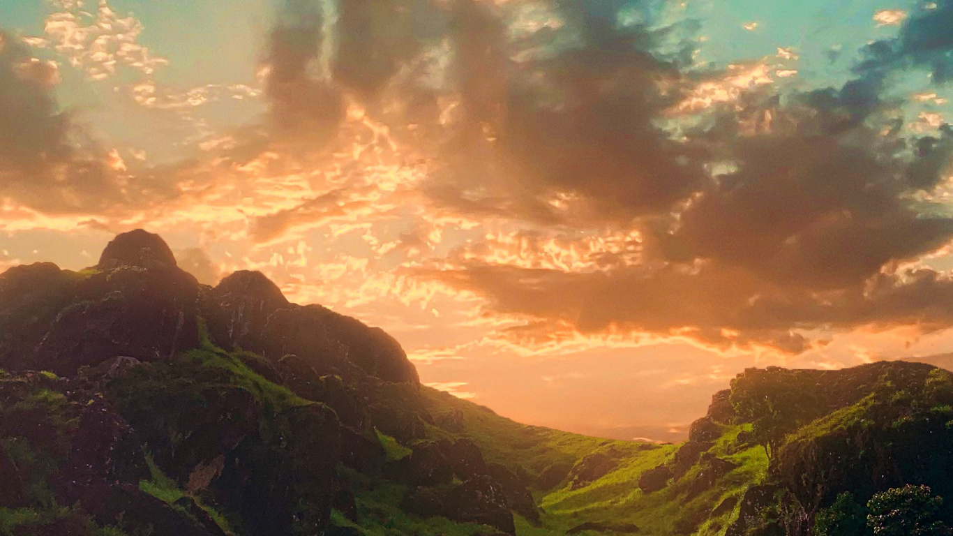 Обои пейзаж, природа, иллюстрация, облако, атмосфера в разрешении 1366x768