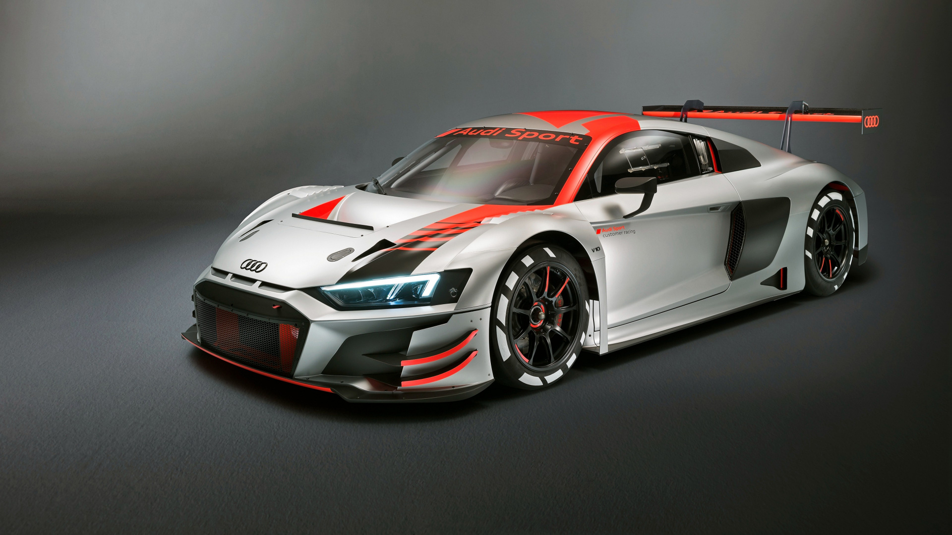 Обои r8 lms 2019, Ауди R8 LMS в классе gt4, audi, легковые автомобили, Парижский автосалон в разрешении 1920x1080