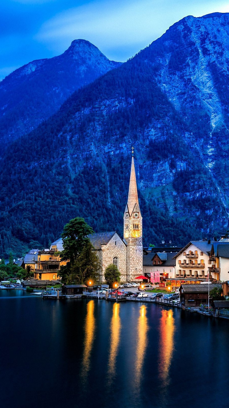 Обои гальштат, природа, гора, ориентир, горный хребет в разрешении 750x1334