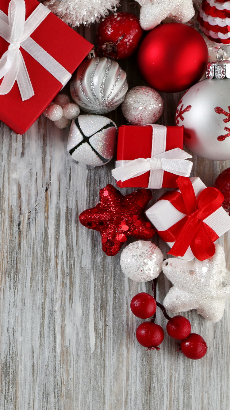 Обои Рождественский день, Новый год, красный цвет, Рождественские украшения, рождественский орнамент в разрешении 750x1334