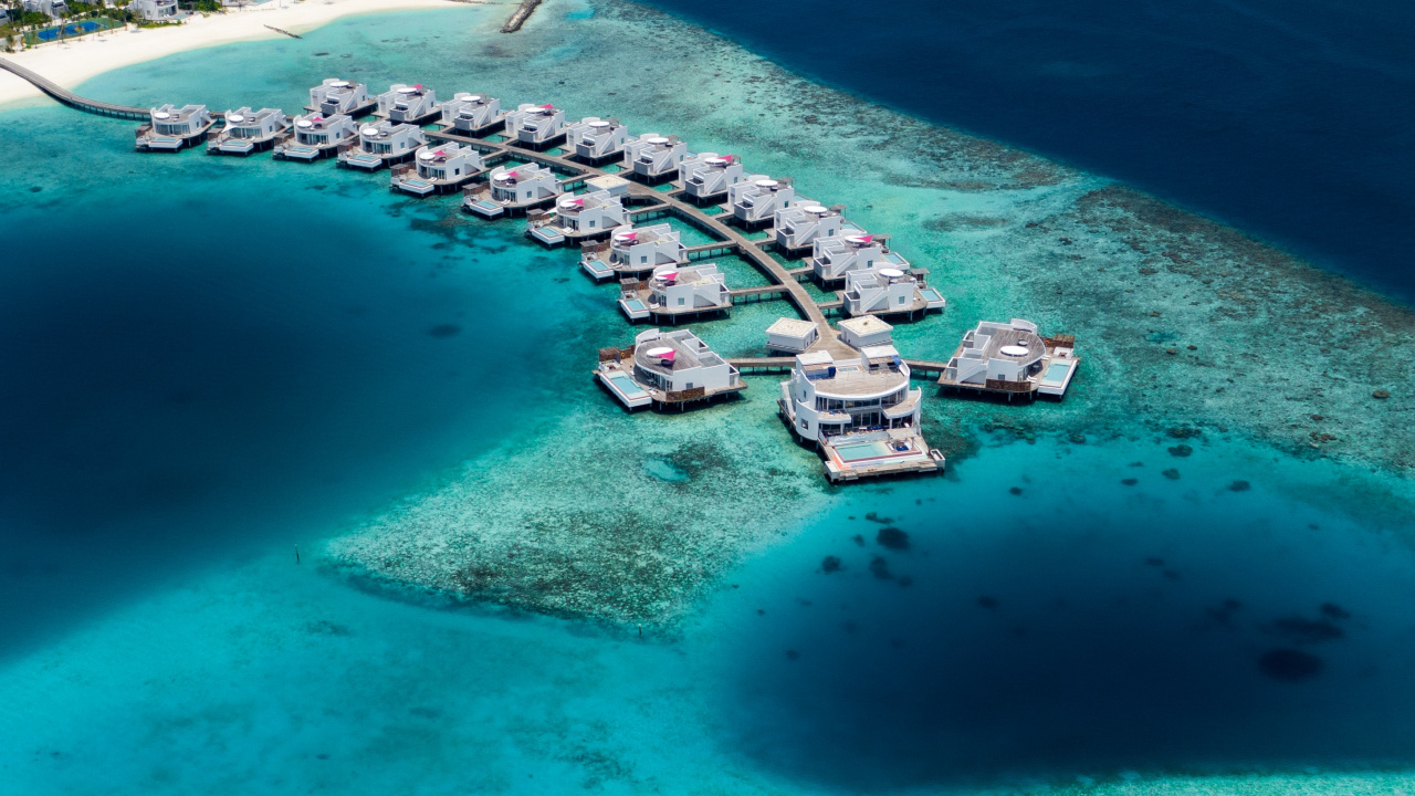 Обои Атолл, прибрежные и океанические рельефы, море, Лагуна, лазурный в разрешении 1280x720