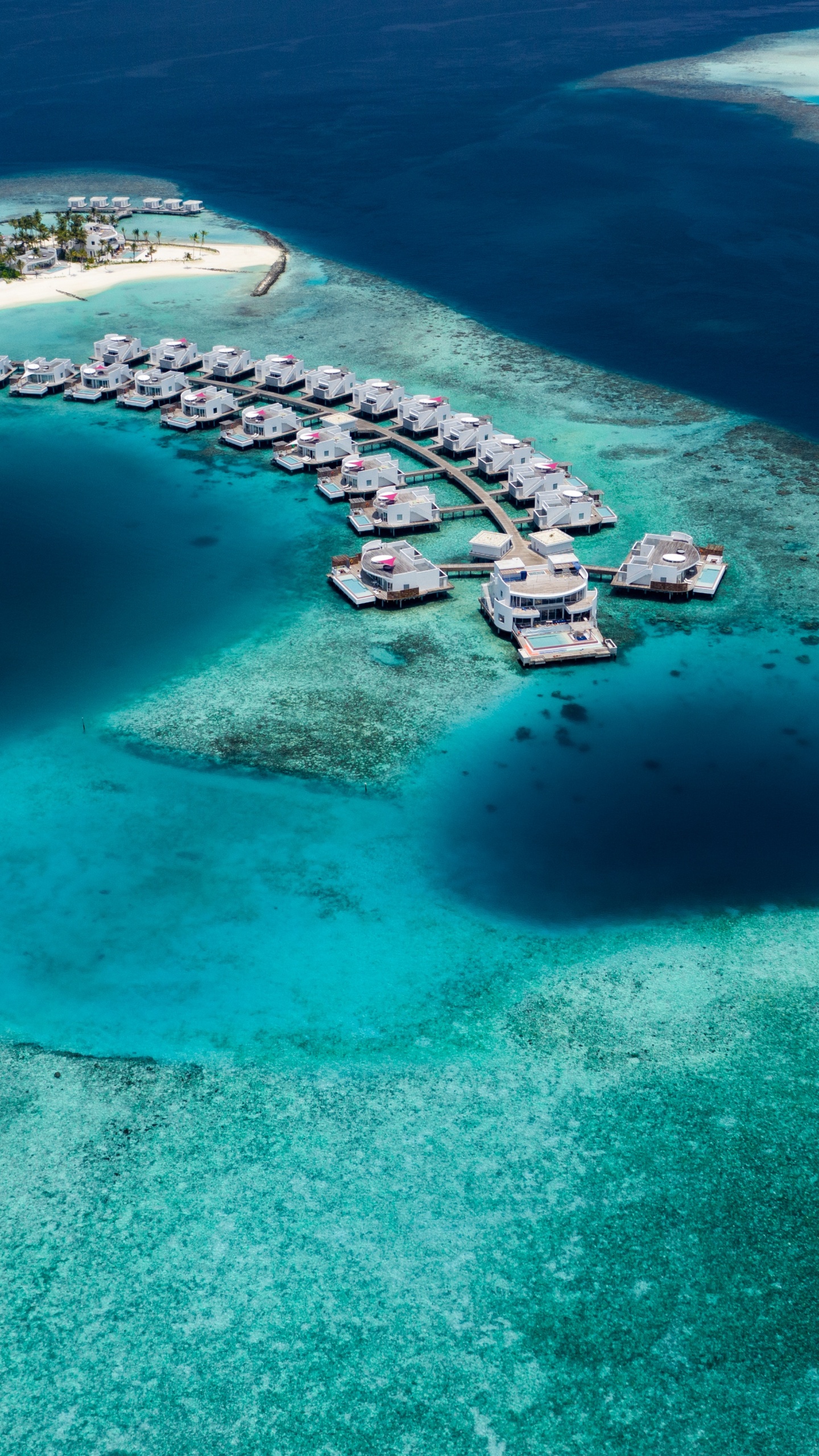 Обои Атолл, прибрежные и океанические рельефы, море, Лагуна, лазурный в разрешении 1440x2560