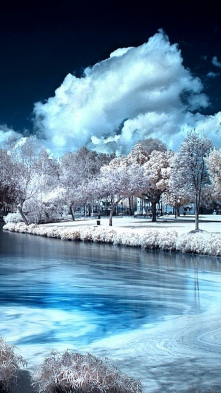 Обои природа, вода, зима, замораживание, реки в разрешении 750x1334