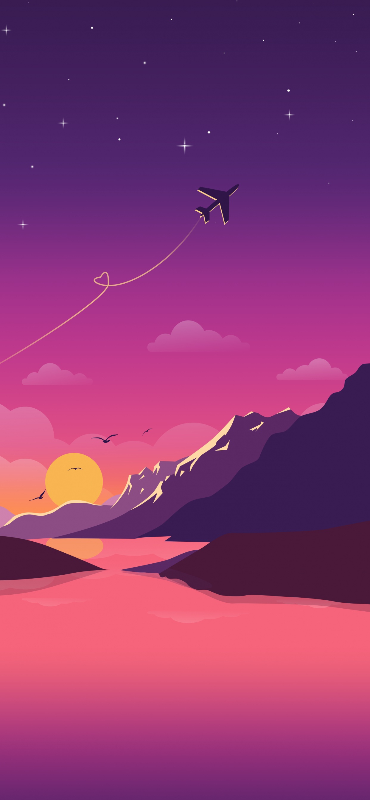 Обои атмосфера, пурпур, облако, природный ландшафт, астрономический объект в разрешении 1242x2688