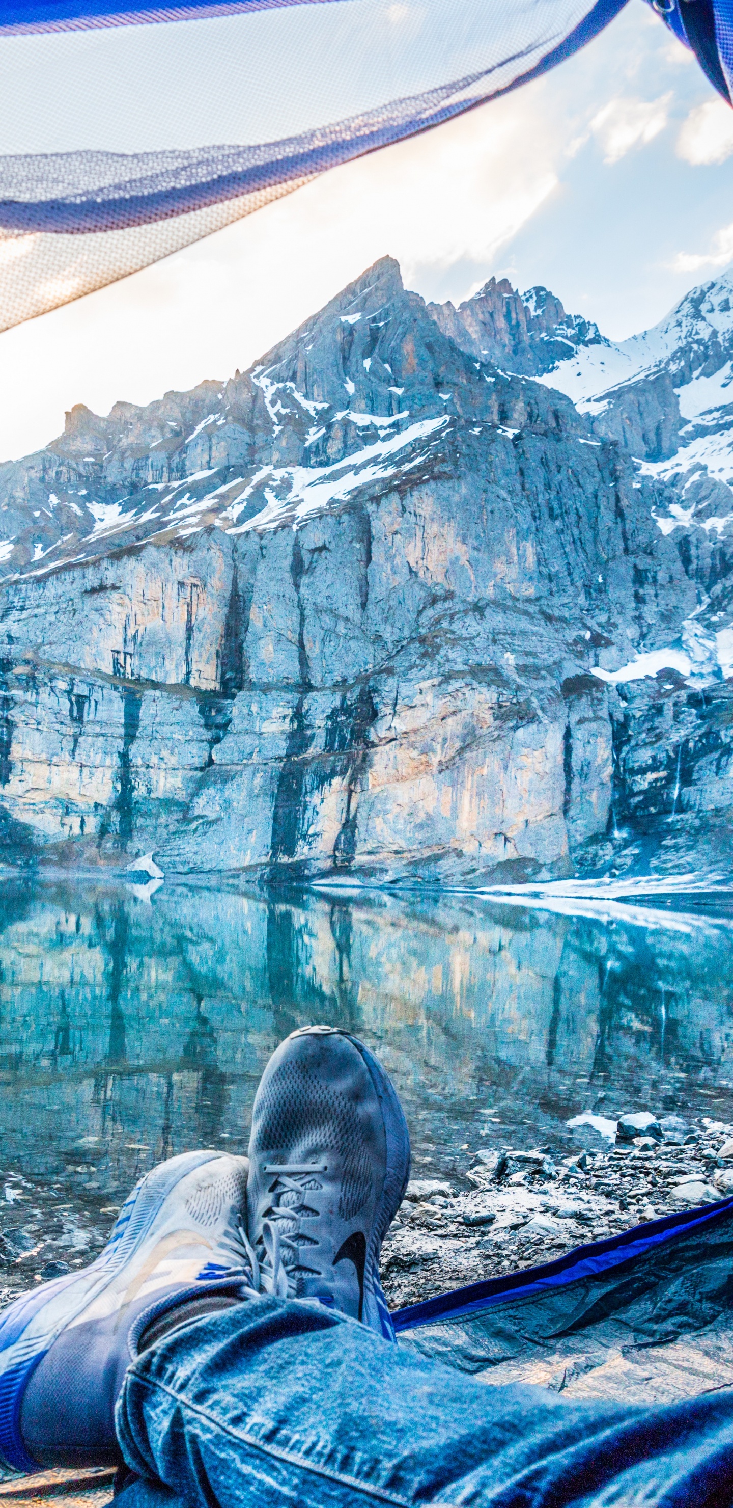 Обои палатка, Кемпинг, синий, вода, ледяная форма в разрешении 1440x2960