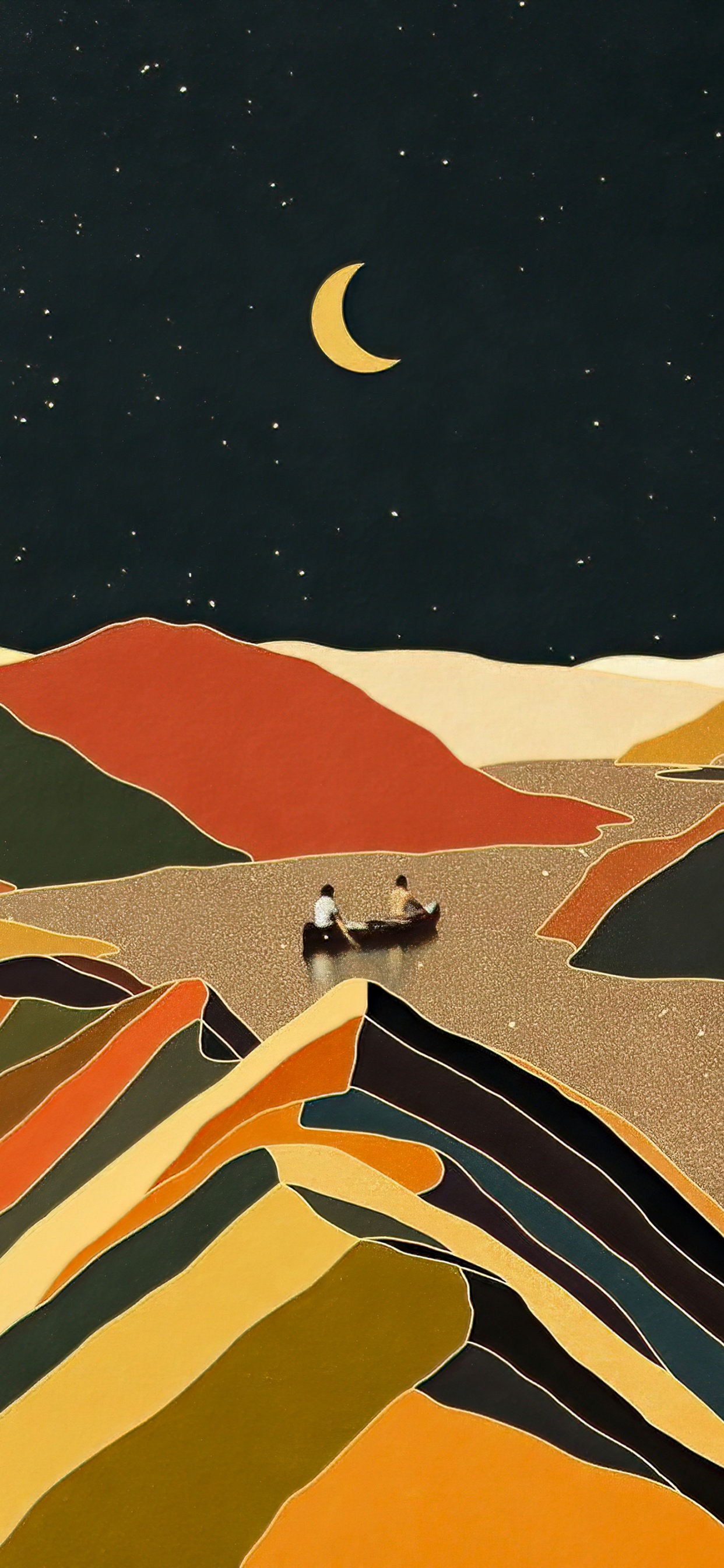 Обои Апельсин, луна, арт, полумесяц, живопись в разрешении 1242x2688