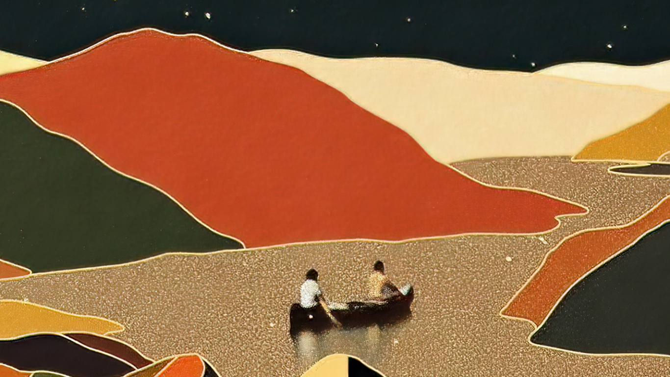 Обои Апельсин, луна, арт, полумесяц, живопись в разрешении 1366x768