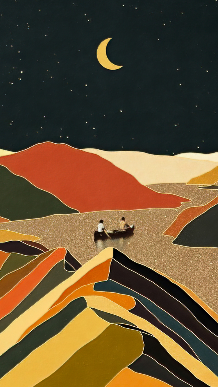 Обои Апельсин, луна, арт, полумесяц, живопись в разрешении 750x1334