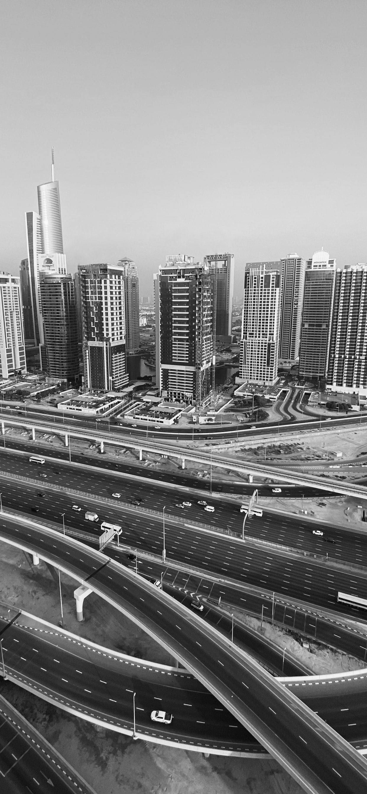 Обои дорога, транспорт, городской район, башня, город в разрешении 1242x2688