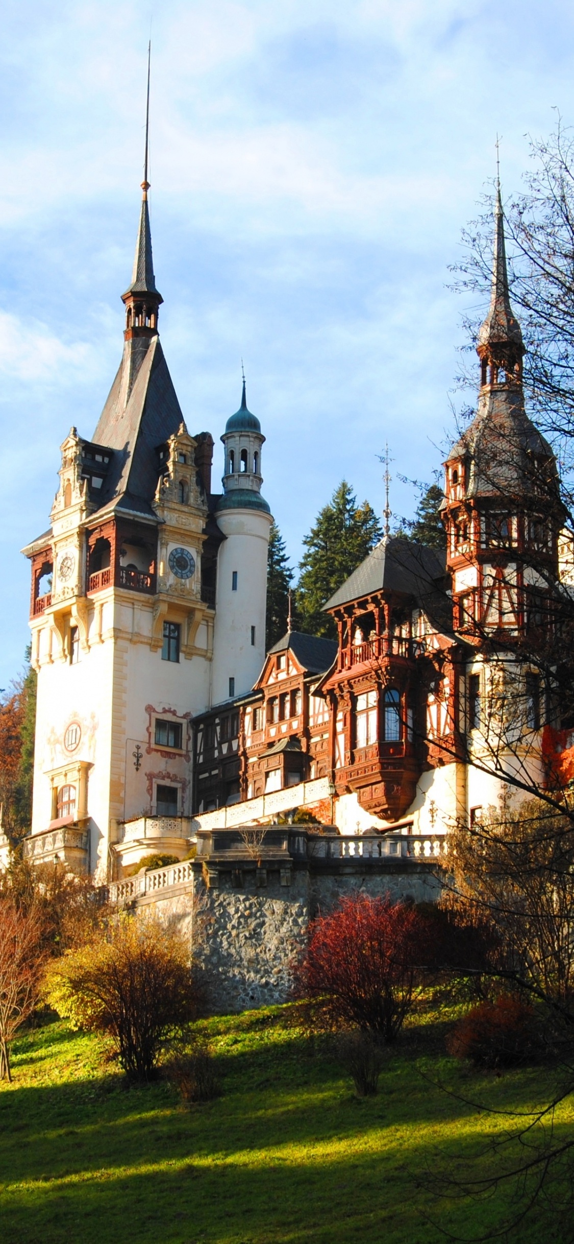 Обои Замок Бран, замок, ориентир, дерево, здание в разрешении 1125x2436