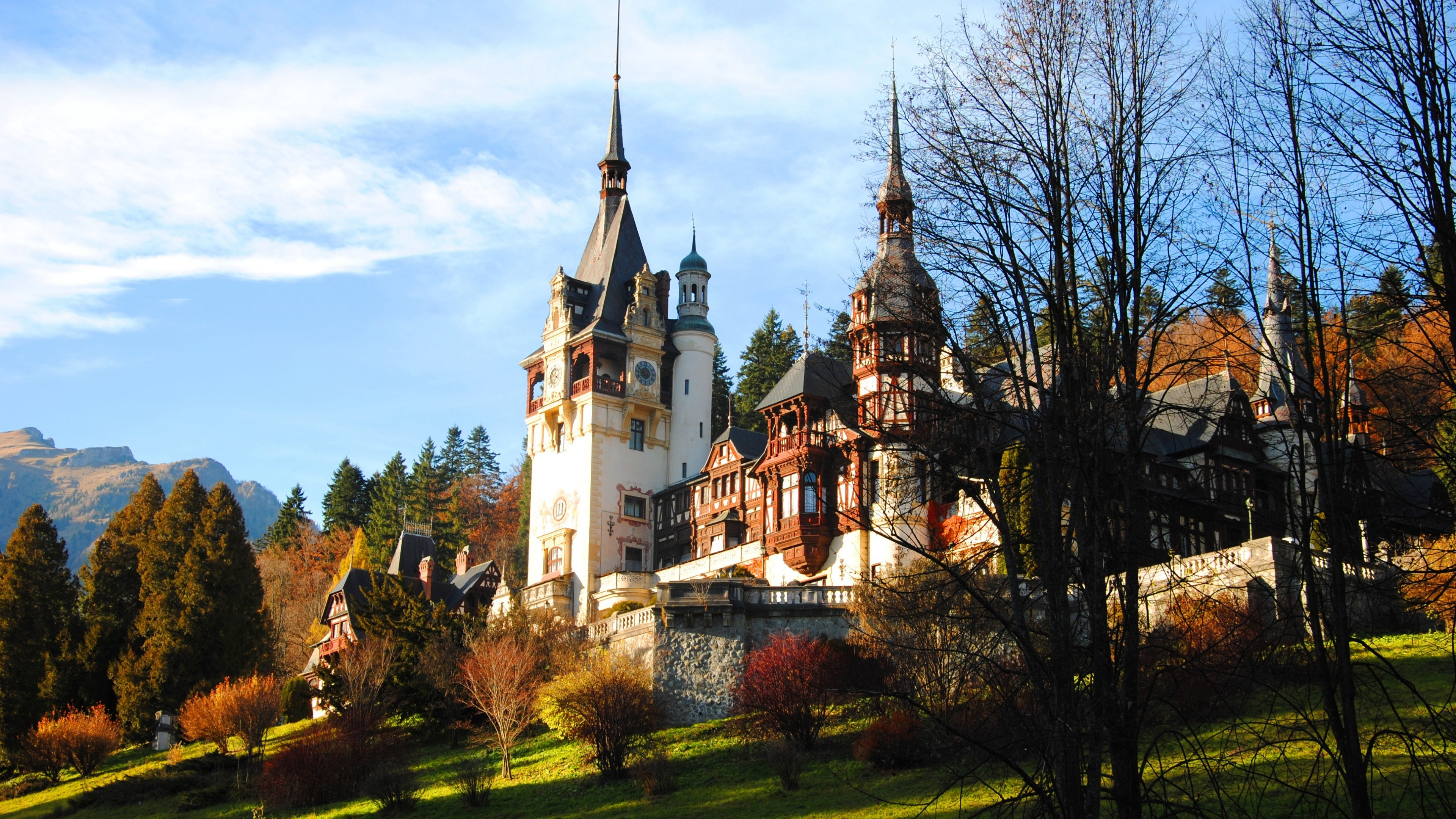 Обои Замок Бран, замок, ориентир, дерево, здание в разрешении 3840x2160
