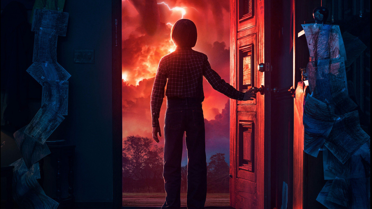 Обои Странные Вещи - Сезон 2, синий, красный цвет, приключенческая игра, Цифровой композитинг в разрешении 1280x720