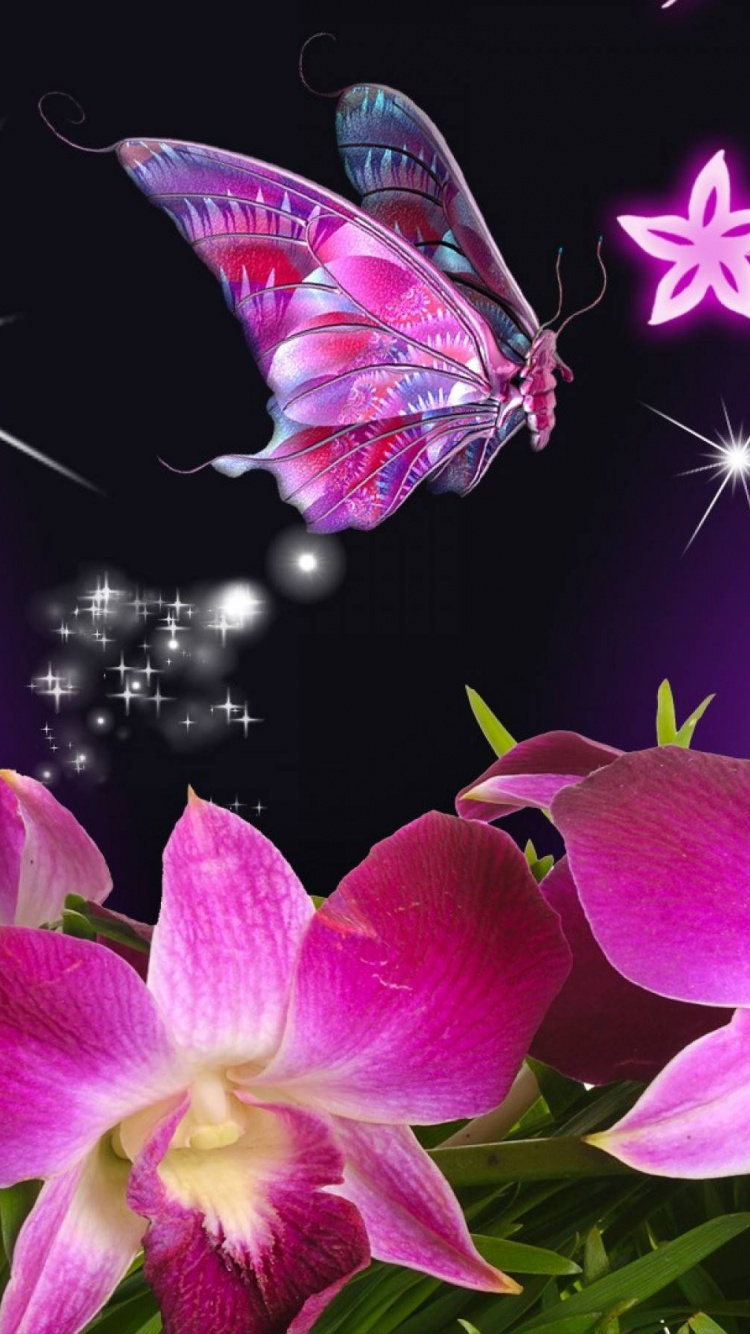 Обои бабочка, цветок, розовый, пурпур, растение в разрешении 750x1334