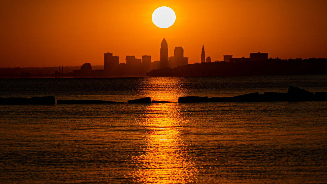 Обои закат, горизонт, послесвечение, вода, гидроресурсы в разрешении 1280x720