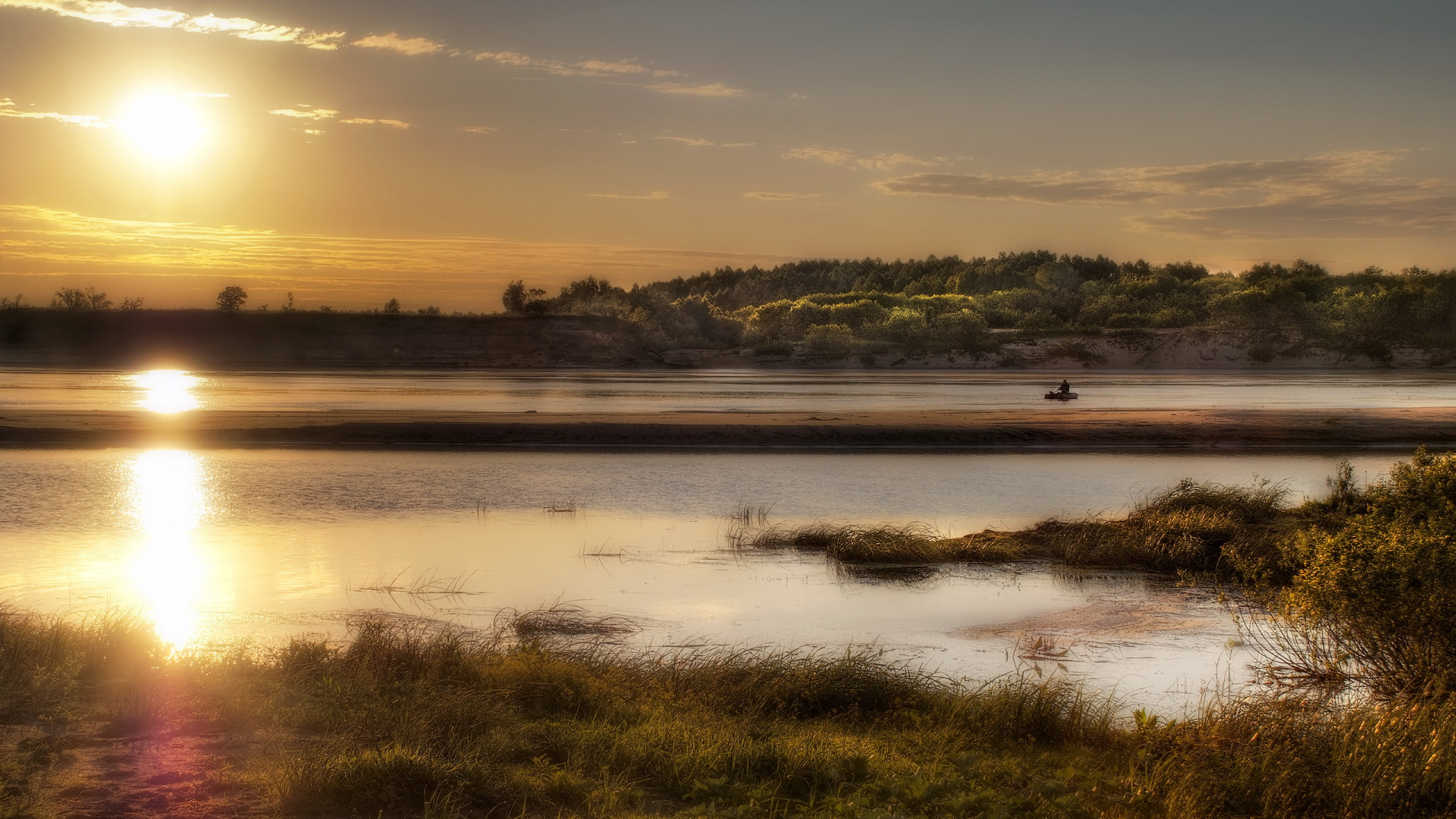 Обои отражение, вода, утро, восход солнца, небо в разрешении 1920x1080