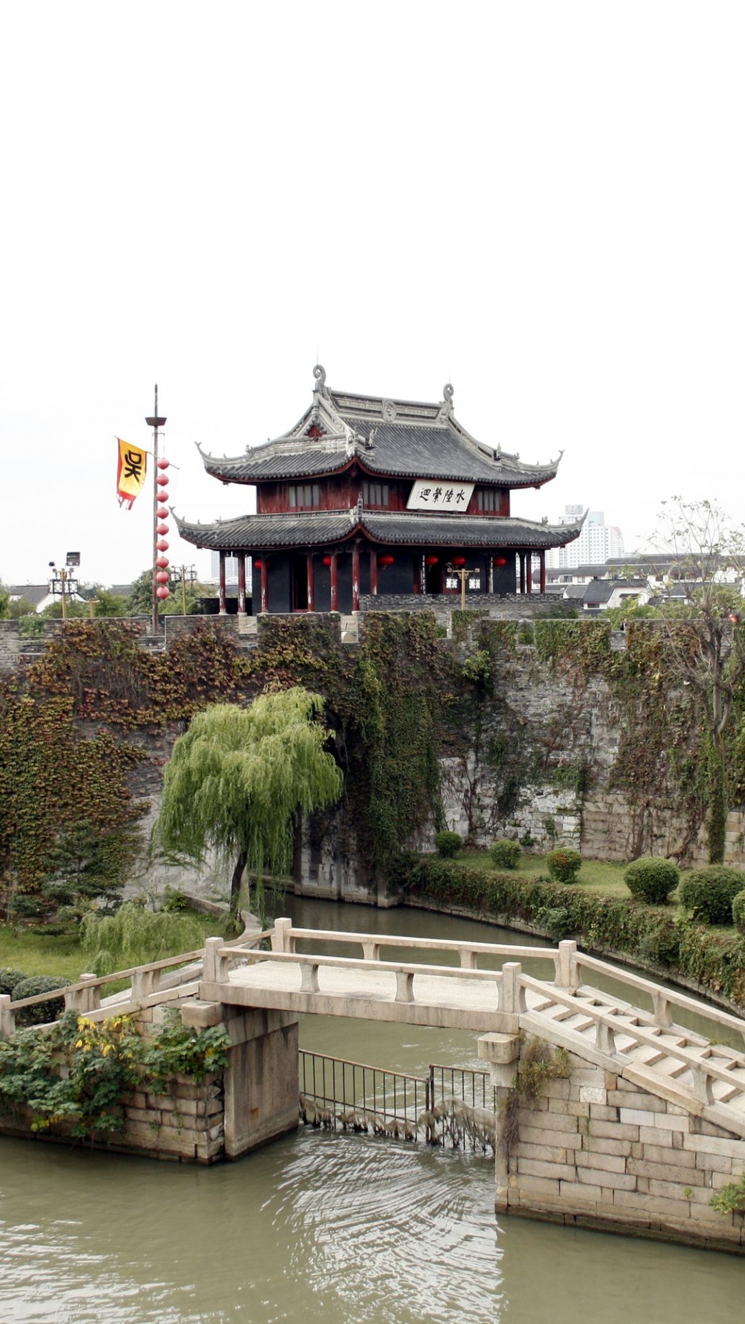Обои Пан Ворот, китайская архитектура, водный путь, архитектура, здание в разрешении 1080x1920