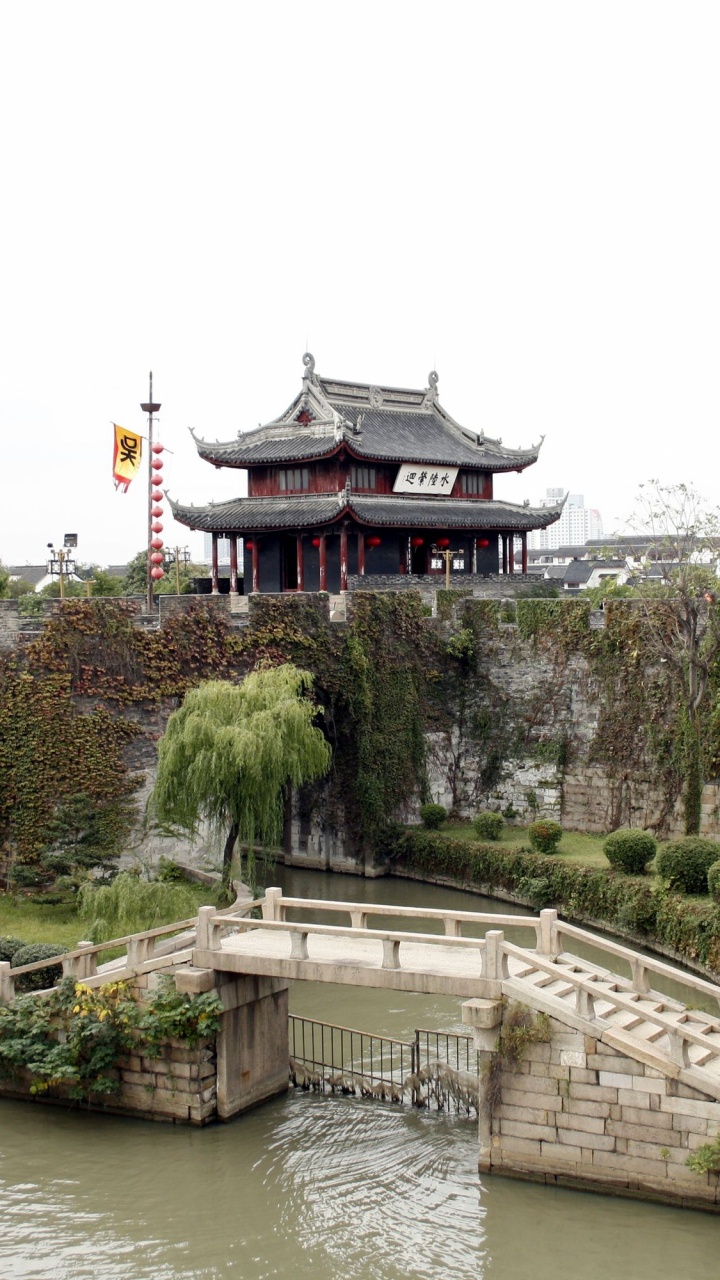 Обои Пан Ворот, китайская архитектура, водный путь, архитектура, здание в разрешении 720x1280