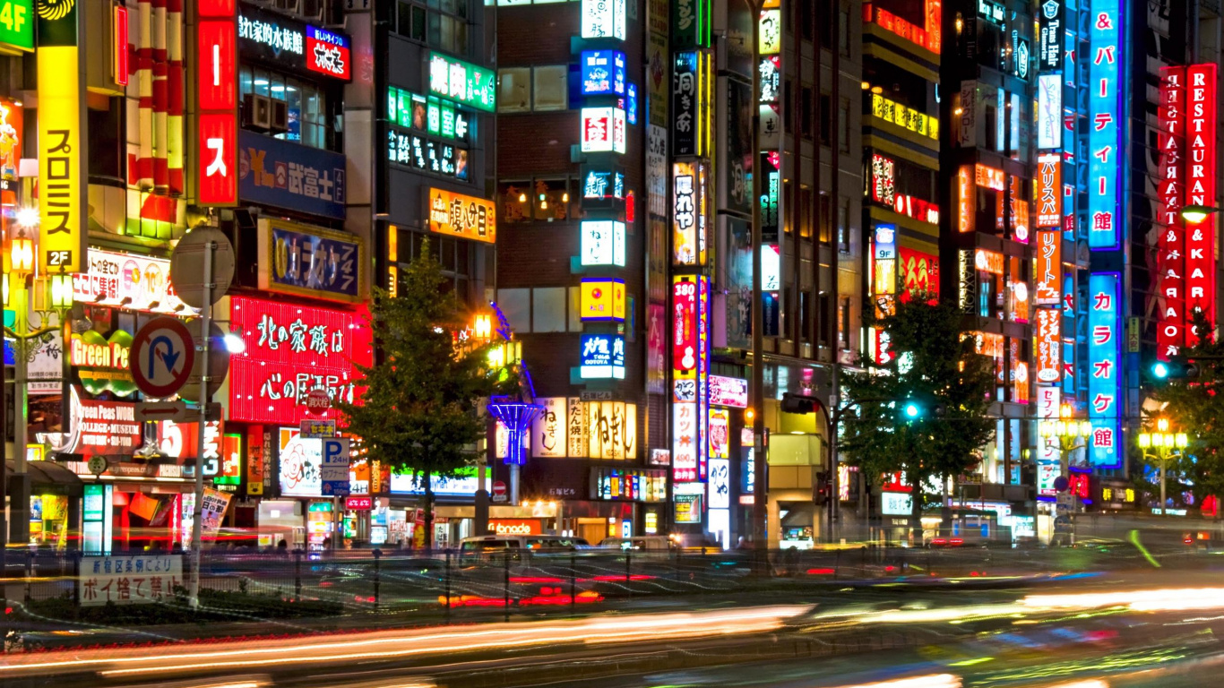 Обои Синдзюку, сезон, ночь, городской район, метрополия в разрешении 1366x768