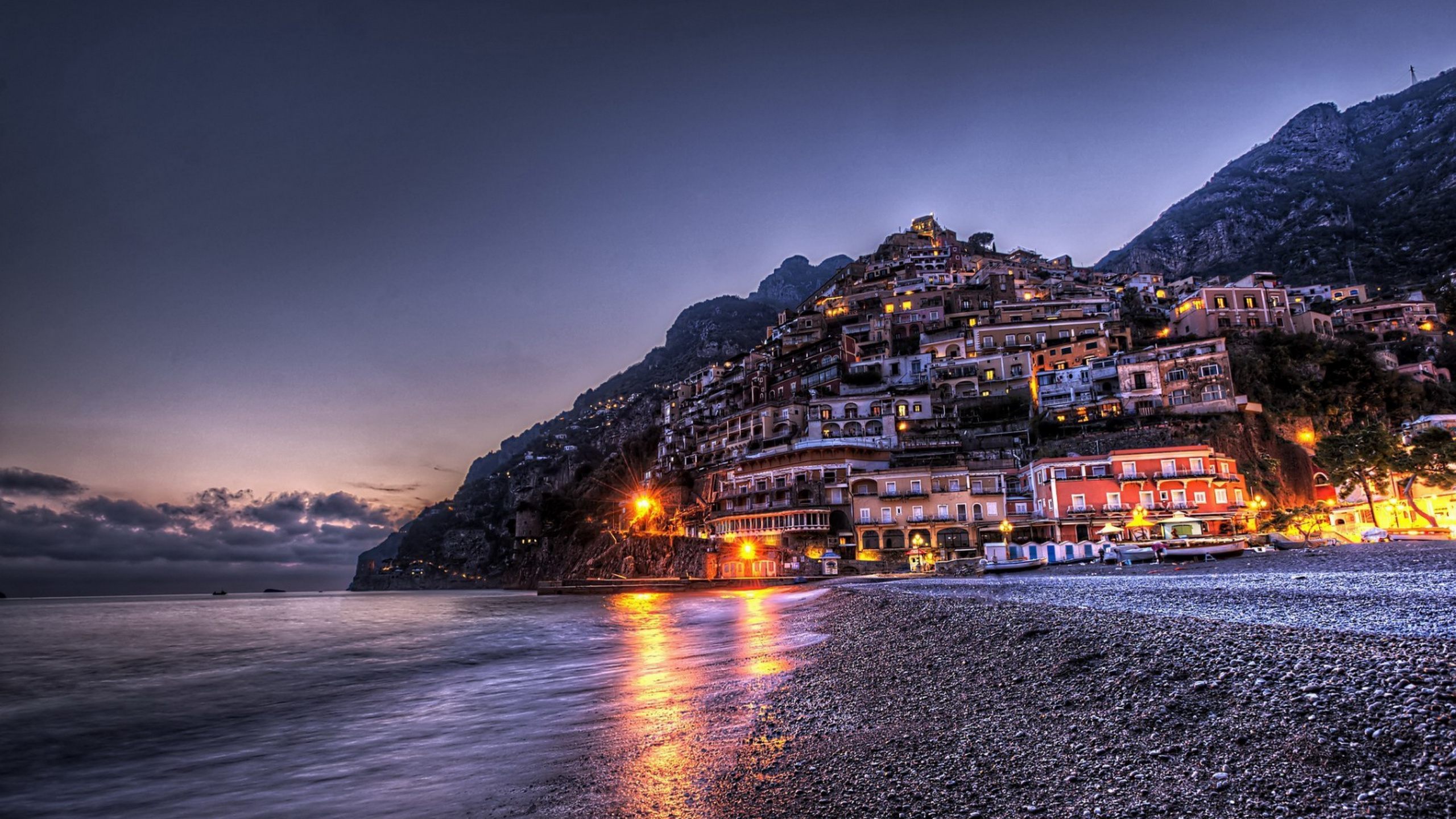 Обои Сорренто, вода, побережье, море, ночь в разрешении 2560x1440