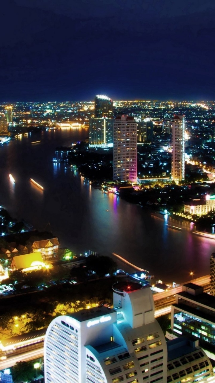 Обои Бангкок, город, городской пейзаж, городской район, ночь в разрешении 720x1280