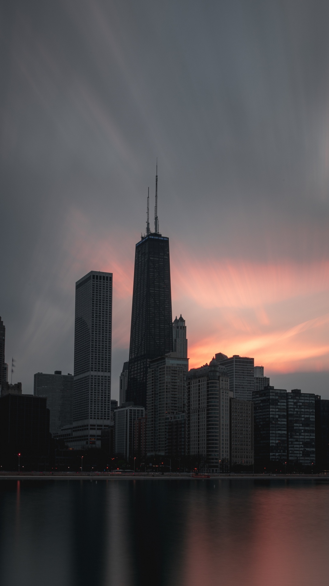 Обои здание, закат, городской пейзаж, метрополия, Чикаго в разрешении 1080x1920