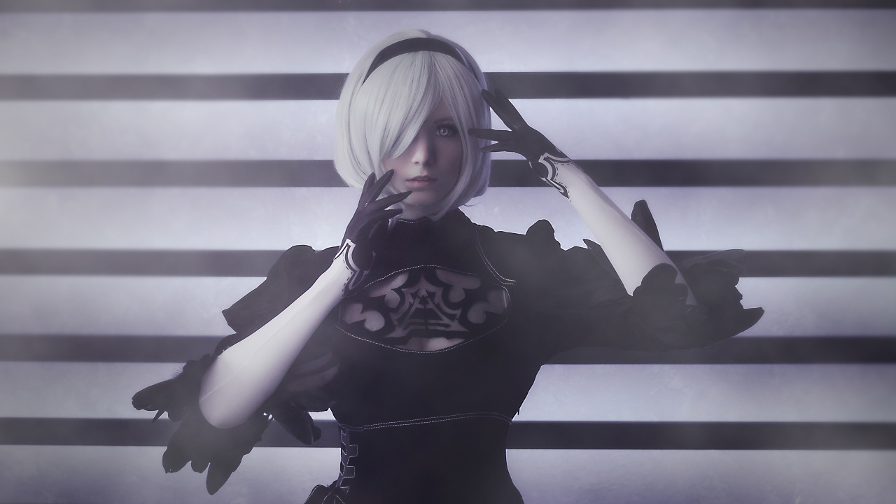 Обои ниэр автоматов, белые, черный, красота, снимок в разрешении 1280x720