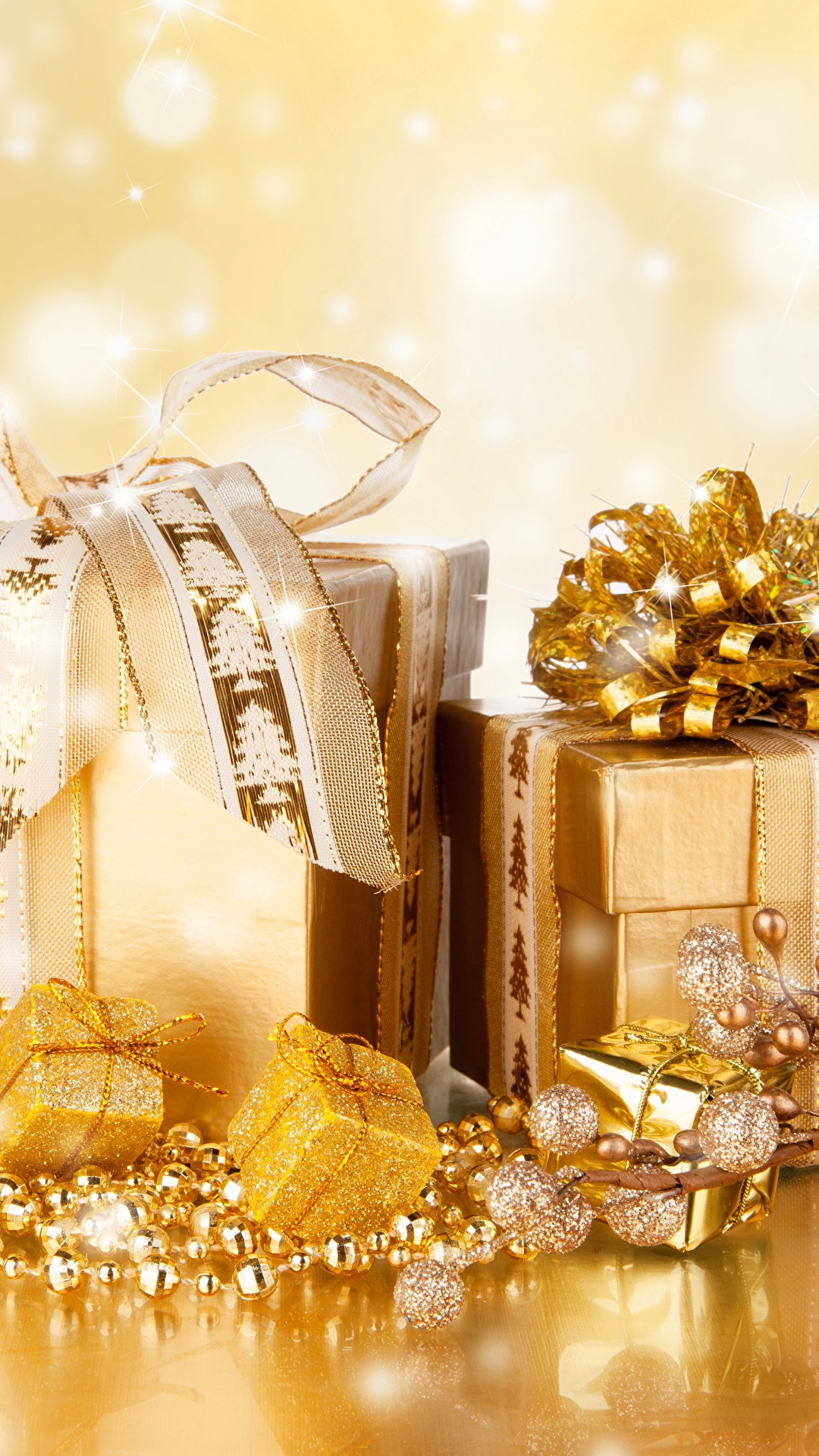 Обои подарок, Рождественский день, золото, Рождественские украшения, металл в разрешении 1080x1920