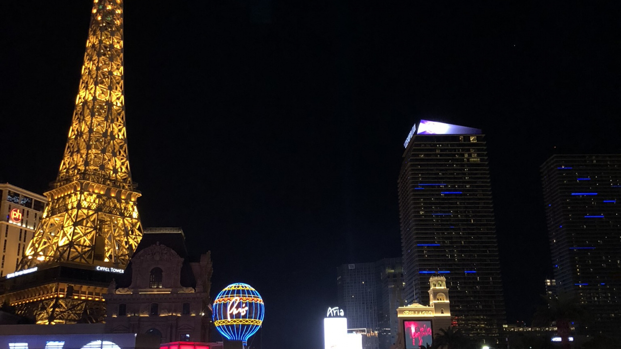 Обои Лас Вегас, США, Париж Лас-Вегас, Эйфелева башня, ночь в разрешении 1280x720