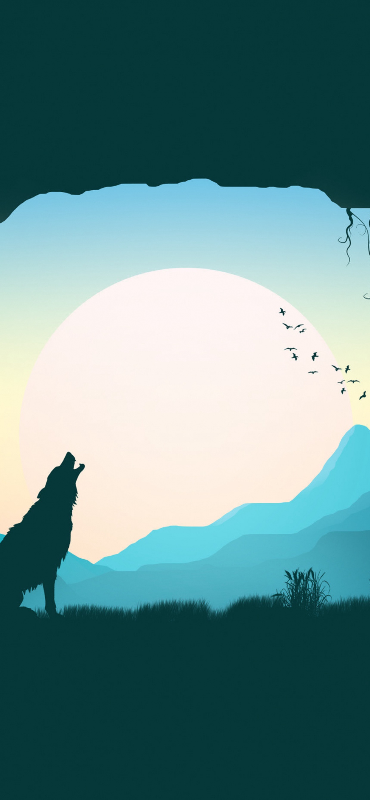 Обои силуэт, небо, дизайн, гора, иллюстрация в разрешении 1242x2688