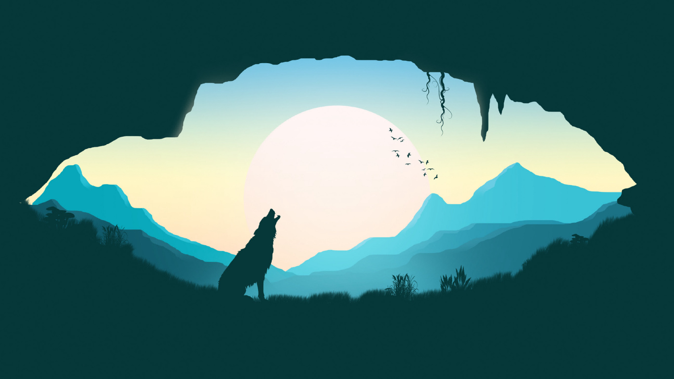 Обои силуэт, небо, дизайн, гора, иллюстрация в разрешении 1366x768