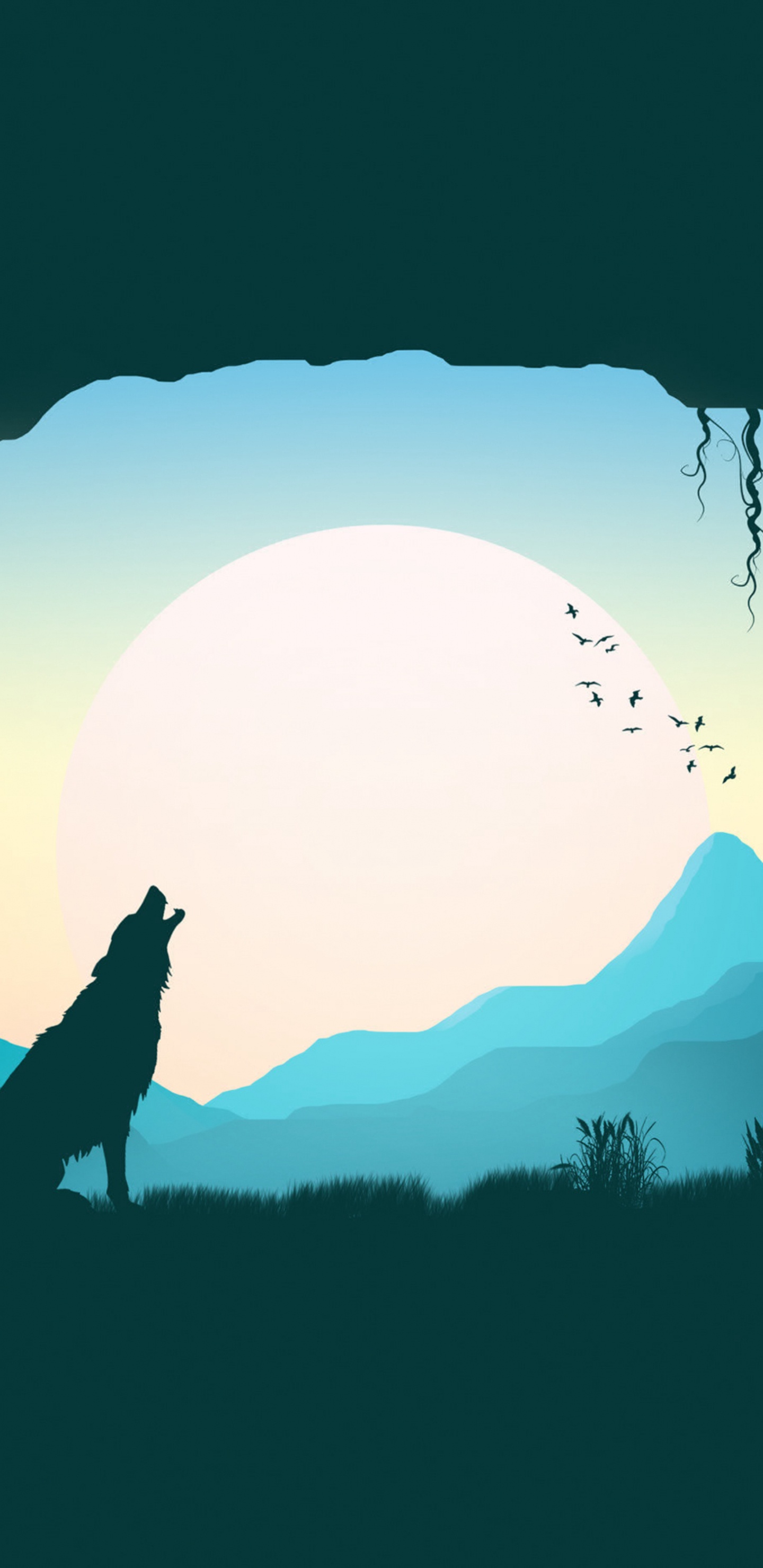 Обои силуэт, небо, дизайн, гора, иллюстрация в разрешении 1440x2960