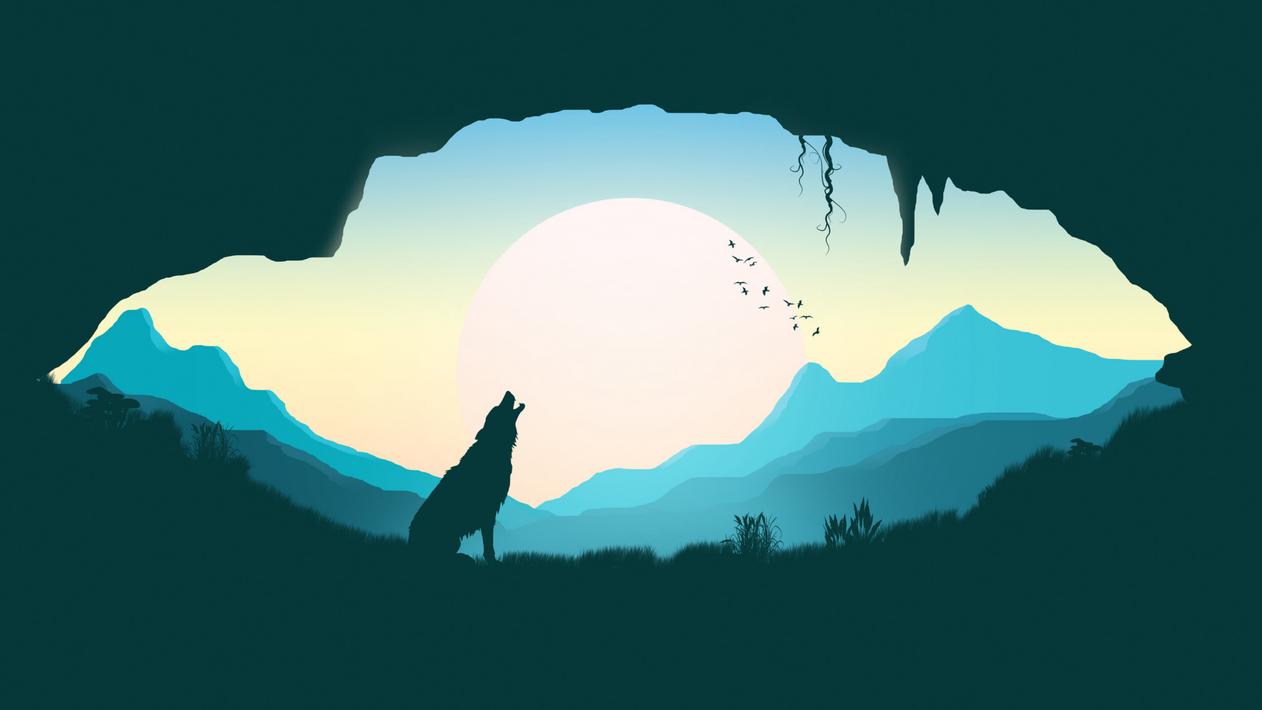 Обои силуэт, небо, дизайн, гора, иллюстрация в разрешении 2560x1440