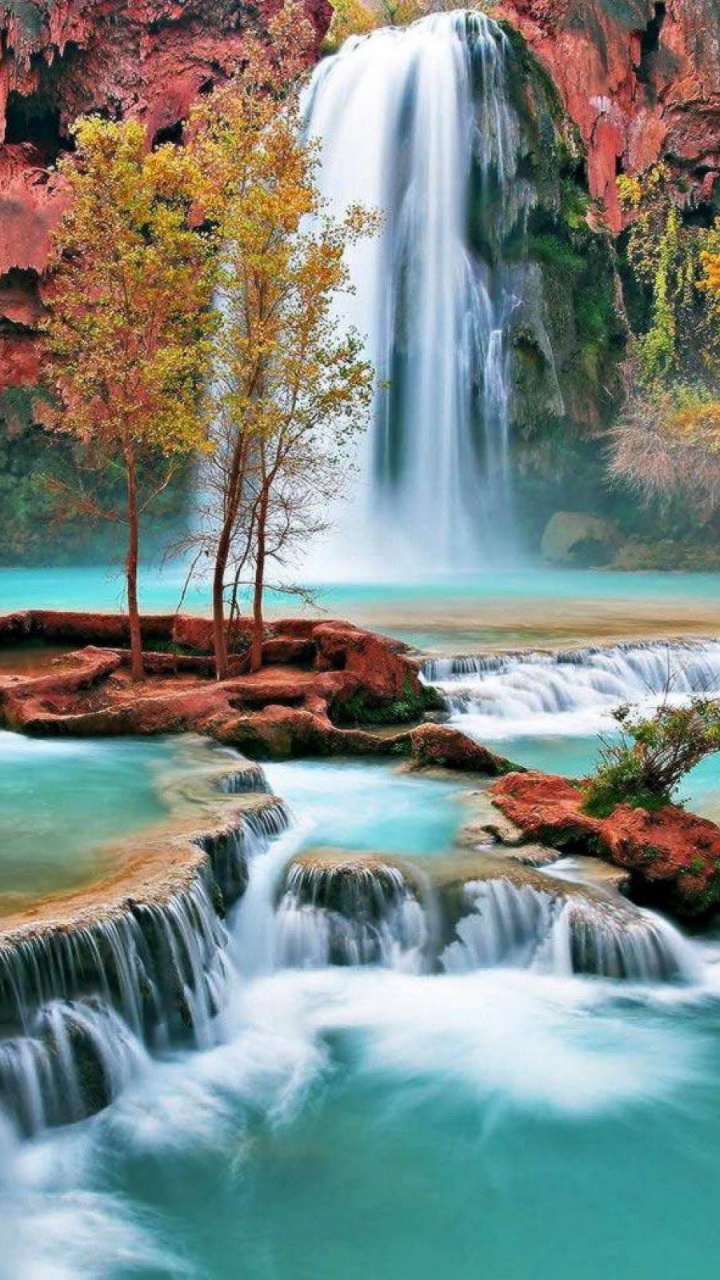 Обои водопад, водоем, природа, гидроресурсы, вода в разрешении 720x1280